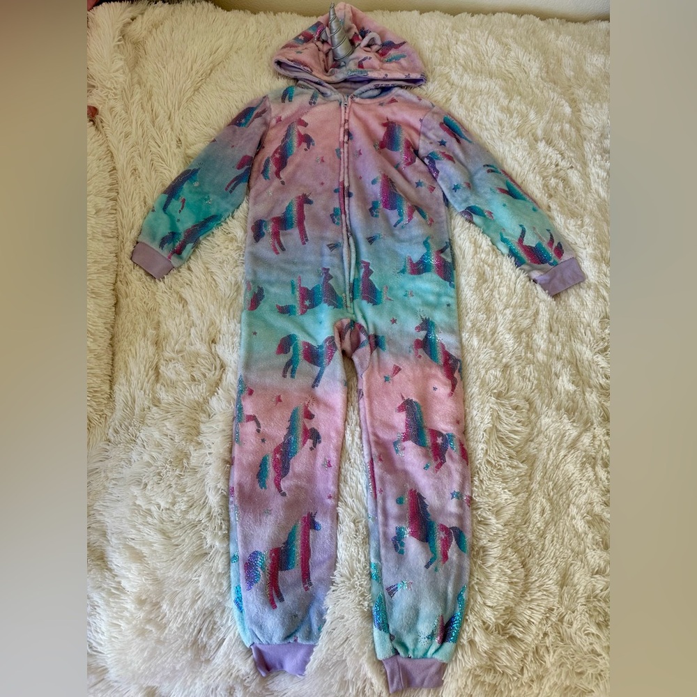 Place Girls Unicorn Fleece Onsie Pajamas Size: 7 8